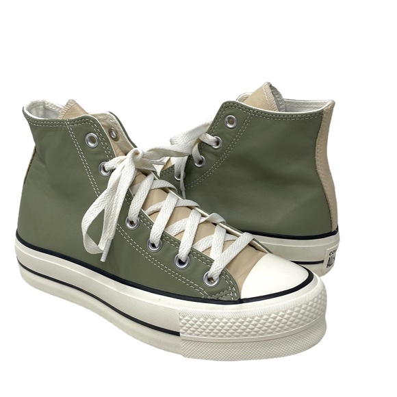 Converse Ctas Lift Platform Shoes Women Leather Green Beige Custom 568163C-WWGBG - Picture 4 of 10